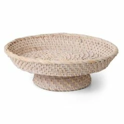 Peter's - Rattan Fruit Bowl W/Stand White Wash 27x10cm