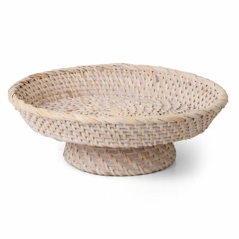 Peter's - Rattan Fruit Bowl W/Stand White Wash 27x10cm