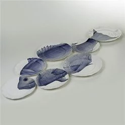 Zanatta - Wall Plates Set With Blue Fish Drawing 112x58cm