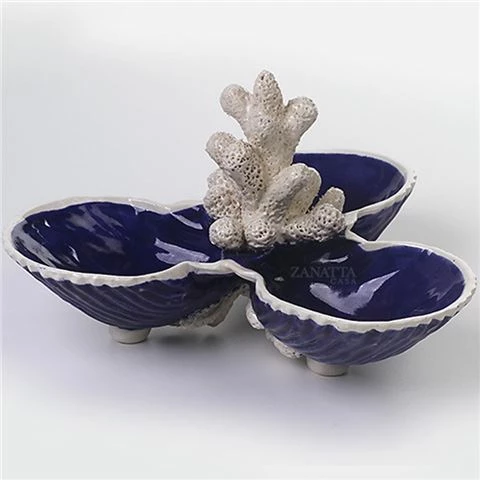 Zanatta - 3 Deep Shells Snack Dish W/Coral & Base N°5 Blue