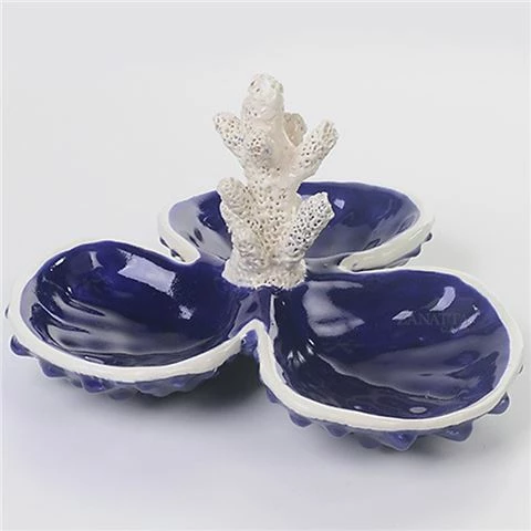 Zanatta - 3 Shallow Shells Snack Dish W/Coral N°5 Blue